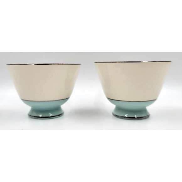 Sevron Blue Lace Footed Tea Coffee Cups Silver Trim 1950's Set of 2 Mid Century - Picture 4 of 8